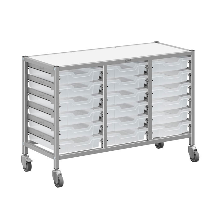 Gratnells Dynamis Treble Column Trolley Complete Set - 18 Shallow Trays