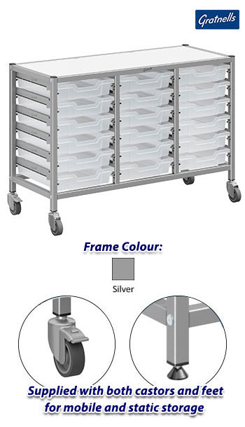 Gratnells Dynamis Treble Column Trolley Complete Set - 18 Shallow Trays