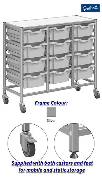 Gratnells Dynamis Treble Column Trolley Complete Set - 12 Deep Trays