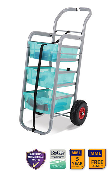 Gratnells Rover Trolley Antimicrobial Set In Silver With 3 Deep Trays
