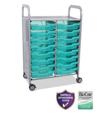 Gratnells Double Callero Plus Antimicrobial Set In Silver With 16 Shallow Trays