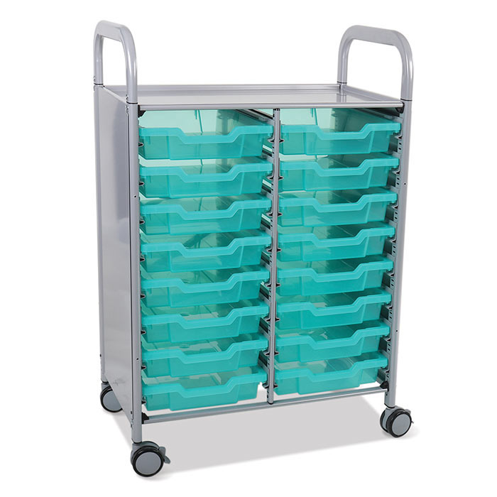 Gratnells Double Callero Plus Antimicrobial Set In Silver With 16 Shallow Trays