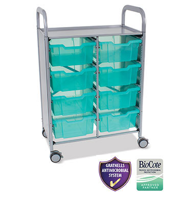 Gratnells Double Callero Plus Antimicrobial Set In Silver With 8 Deep Trays