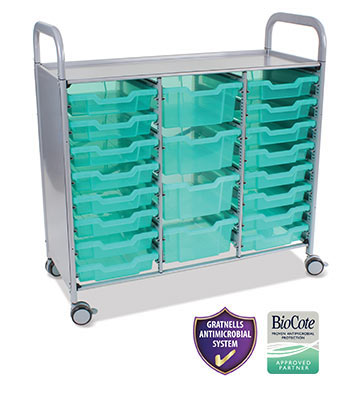 Gratnells Treble Callero Plus Antimicrobial Set In Silver With 16 Shallow & 4 Deep Trays