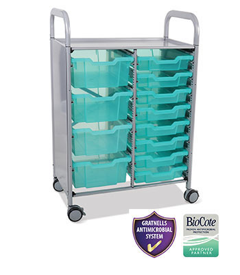 Gratnells Double Callero Plus Antimicrobial Set In Silver With 8 Shallow & 4 Deep Trays