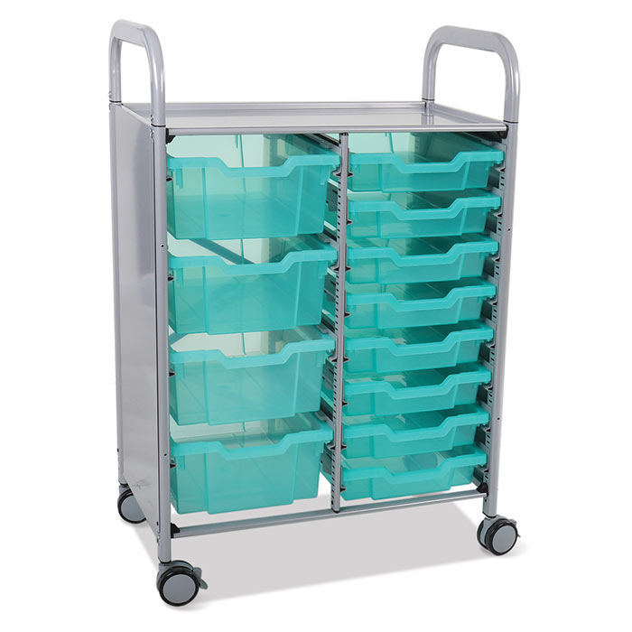 Gratnells Double Callero Plus Antimicrobial Set In Silver With 8 Shallow & 4 Deep Trays