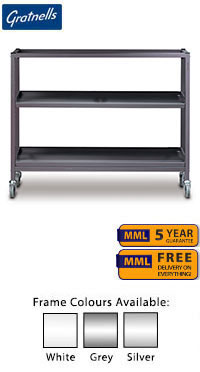 Gratnells Science Range - Under Bench Height Treble Trolley With Shelves And 75mm Castors - 735mm