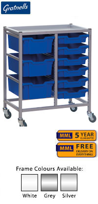 Gratnells Complete Low Height Double Column Trolley With 6 Shallow & 3 Deep Trays Set - 860mm