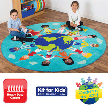 Children of the World Multi-Cultural Rug - Teal - 2m Diameter