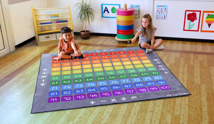 100 Square Counting Grid Carpet - 2m x 2m