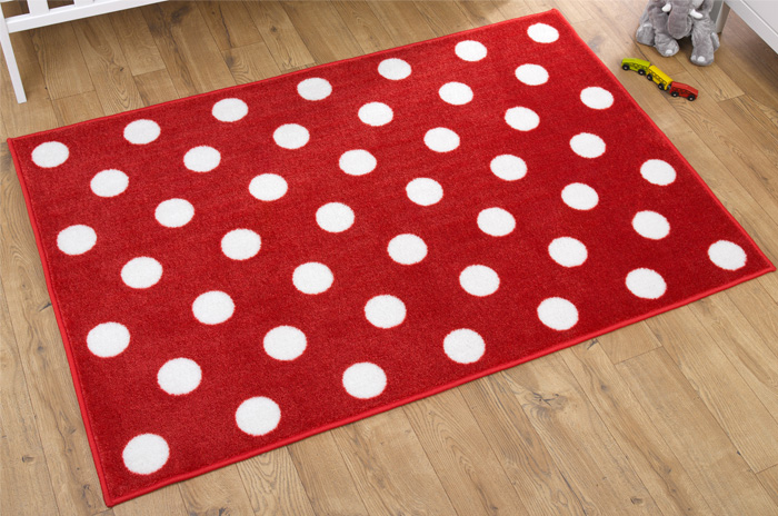 Red With White Spots Nursery Rug - 1.5m x 1m