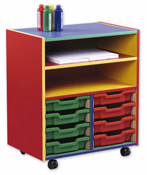 Multicolour 8 Shallow Tray Unit with 2 Shelves