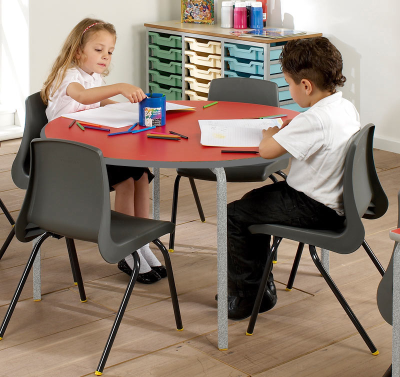 Contract Classroom Slide Stacking Circular Table - Spray Polyurethane Edge