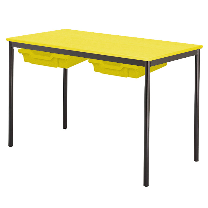 Classroom Contract Spiral Stacking Rectangular Table with Matching ABS Thermoplastic Edge - With 2 Shallow Trays and Tray Runners