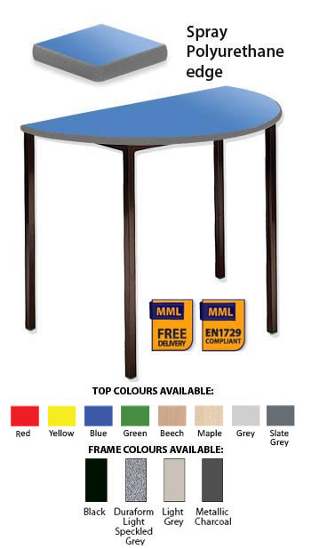 Classroom Contract Spiral Stacking Semi Circular Table - Spray Polyurethane Edge