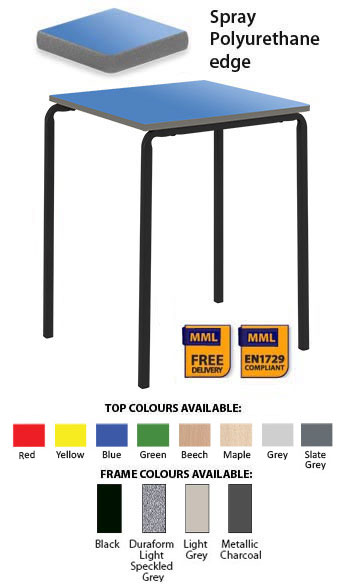 Contract Classroom Tables - Slide Stacking Square Table With Spray Polyurethane Edge