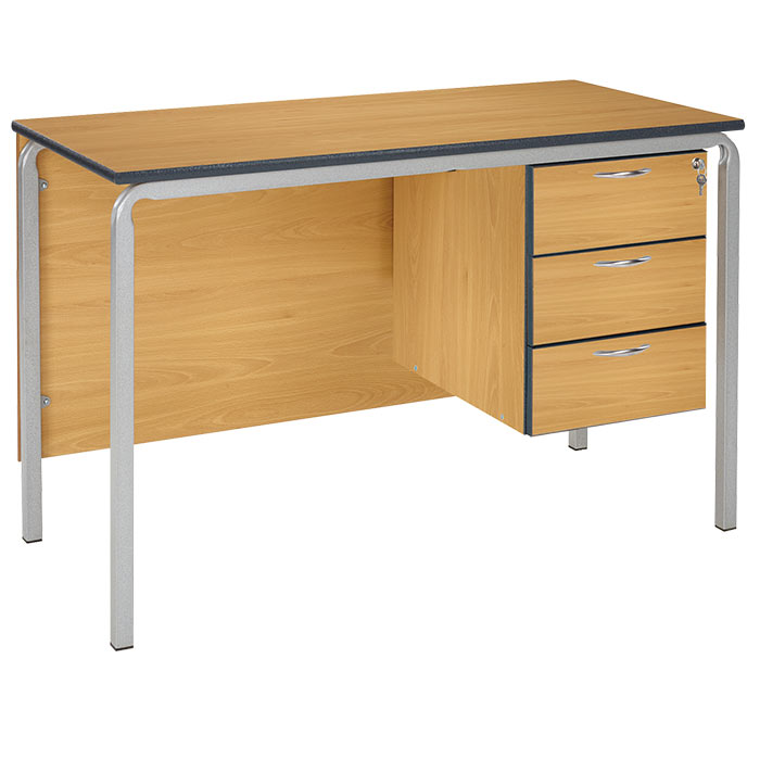 Crushed Bent Teachers Desk With PU Edge - 3 Drawer Pedestal