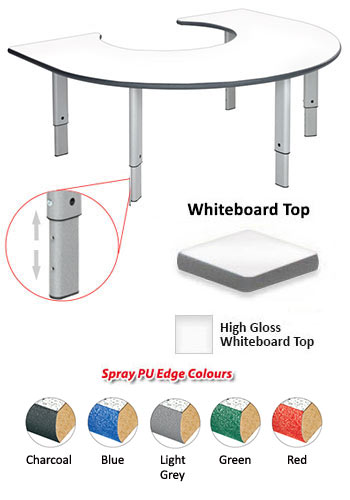 Whiteboard Height Adjustable Heavy Duty - Rainbow Shape Table