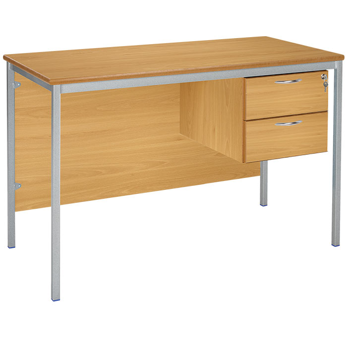 Fully Welded Teachers Desk With MDF Edge - 2 Drawer Pedestal