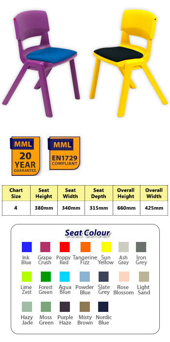 Postura Plus Chair:   Size 4 / Age 8-11 / Seat Height 380mm With Seatpad