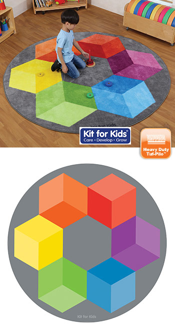 Rainbow Circular Polygons Carpet - 2m Diameter