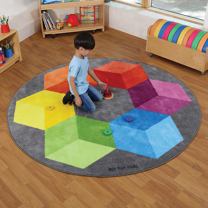 Rainbow Circular Polygons Carpet - 2m Diameter