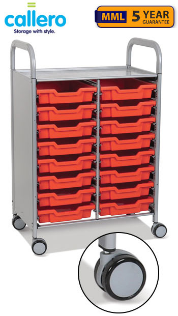 Callero Plus Double Width Trolley With 16 Shallow Trays