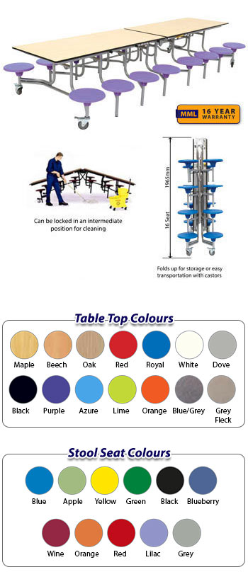 Spaceright 16 Seat Rectangular Mobile Folding Table Seating Unit