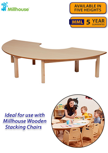 Semi-Circle Melamine Top Wooden Table - 1630 x 560mm