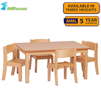Small Rectangle Melamine Top Wooden Table And 4 Stacking Chairs Set