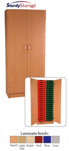 Sturdy Storage Double Column Cupboard Unit - 40 Shallow Tray with Adjustable Shelf & Doors