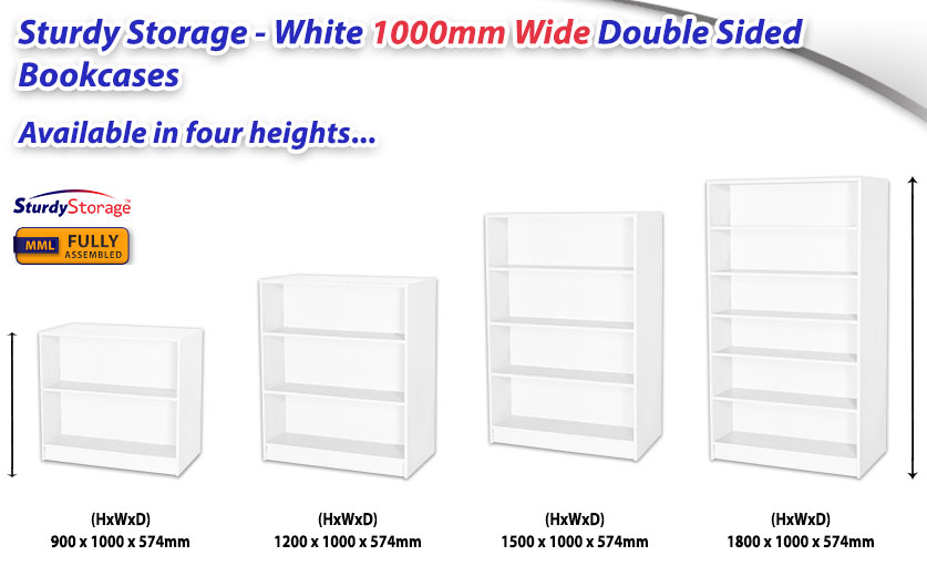 Sturdy Storage - White 1000mm Wide Double Sided Bookcase fragment
