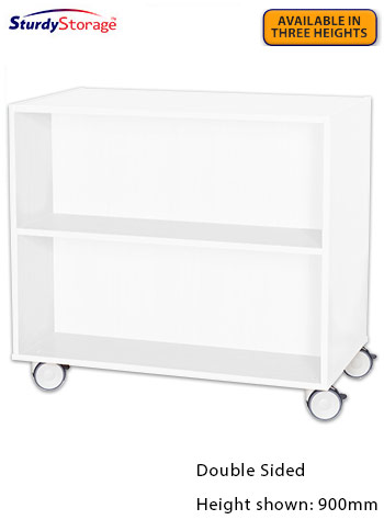 Sturdy Storage - White 1000mm Wide Mobile Double Sided Bookcase