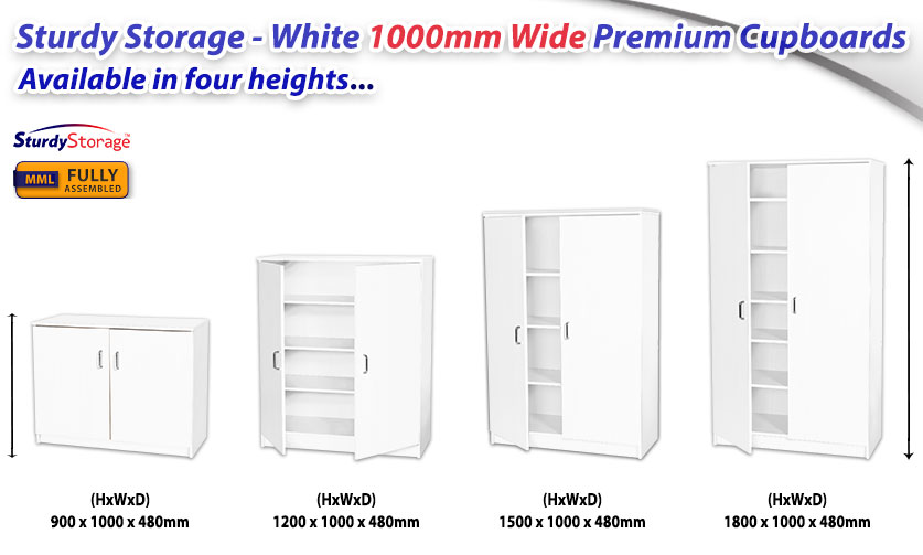 Sturdy Storage - White 1000mm Wide Premium Cupboards