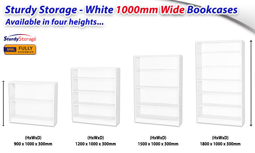 Sturdy Storage - White 1000mm Wide Bookcases fragment