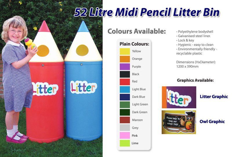 SET OF 4: 52 Litre Pencil Litter Bins - Midi