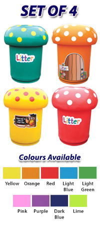 SET OF 4: 90 Litre Mushroom Litter Bins