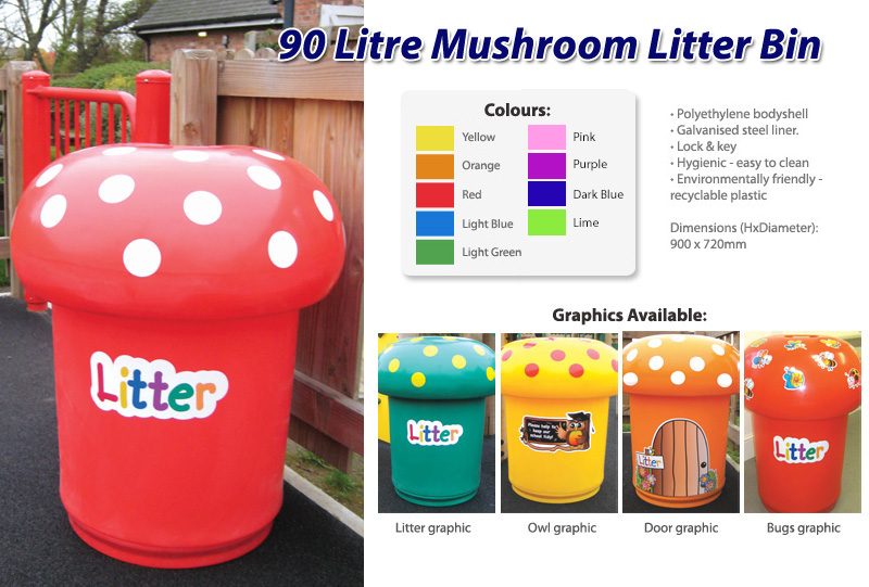 SET OF 4: 90 Litre Mushroom Litter Bins