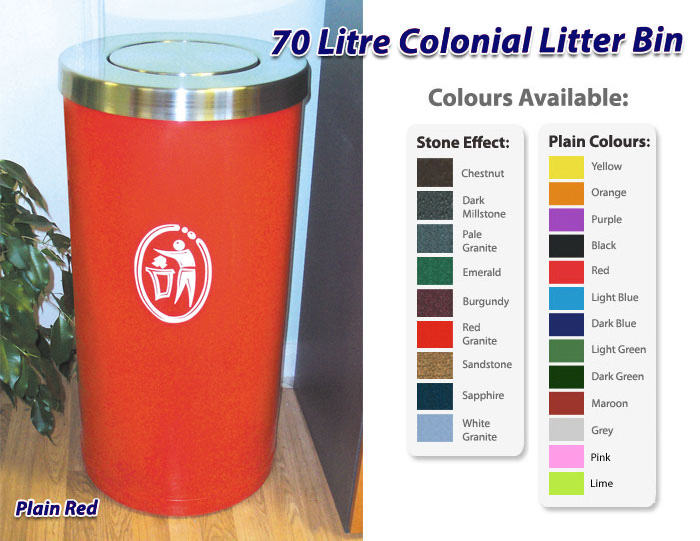 70 Litre Colonial Litter Bin - Stainless Steel Flip Top Lid