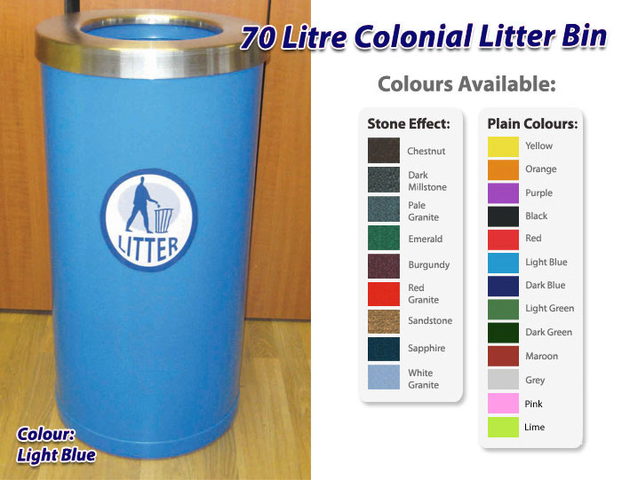 70 Litre Colonial Litter Bin - Stainless Steel Open Top Lid