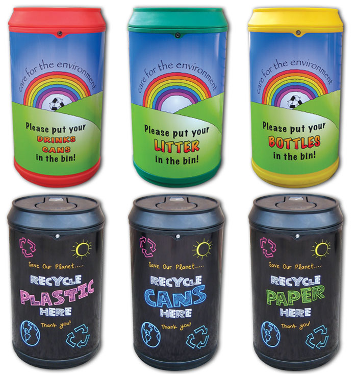 90 Litre Drinks Can Recycling Bins (Blackboard or Rainbow Style)