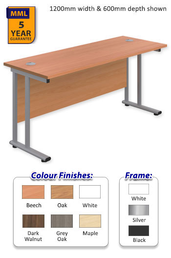 Twin Upright Leg 600mm Depth Rectangular Desk