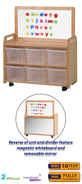 PlayScapes Mobile Tall Unit With Double Sided Magnetic Whiteboard Divider