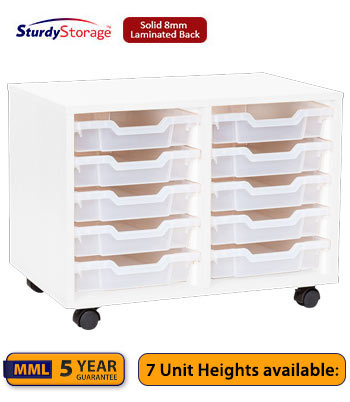 Sturdy Storage - Double Shallow Tray White Column Unit