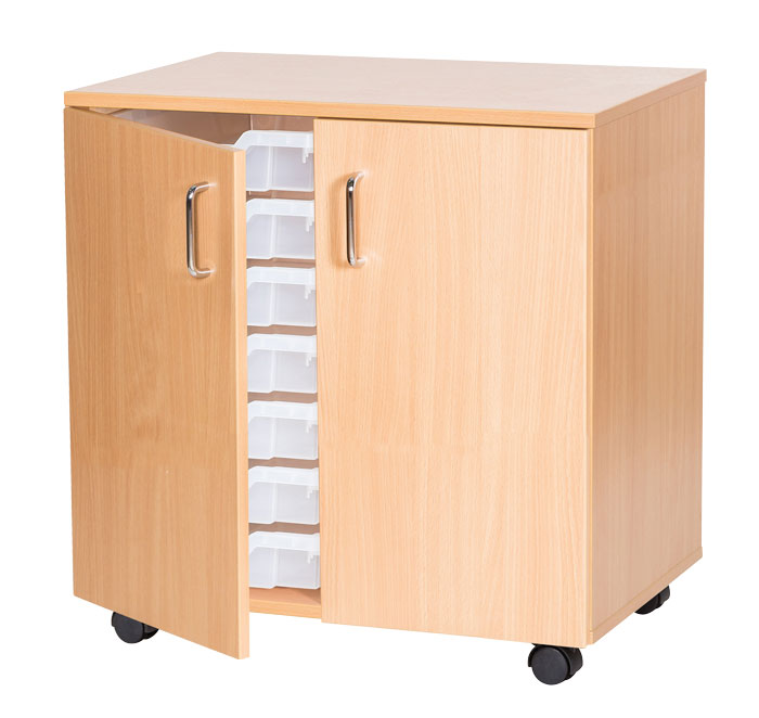 Sturdy Storage Double Column Unit - 14 Shallow Trays with Doors