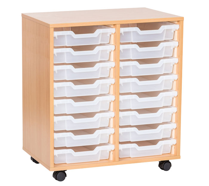 Sturdy Storage Double Column Unit - 16 Shallow Trays