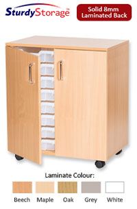 Sturdy Storage Double Column Unit - 16 Shallow Trays with Doors