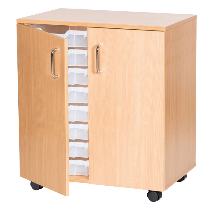 Sturdy Storage Double Column Unit - 16 Shallow Trays with Doors