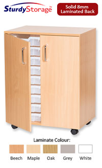 Sturdy Storage Double Column Unit - 18 Shallow Trays with Doors