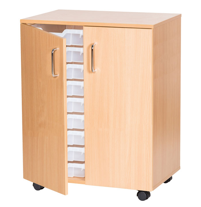 Sturdy Storage Double Column Unit - 18 Shallow Trays with Doors